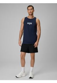 4f - 4F Koszulka bez rękawów regular z nadrukiem męska - granatowa M. Kolor: niebieski. Materiał: dzianina, bawełna. Długość rękawa: bez rękawów. Wzór: nadruk. Sezon: lato #2