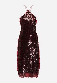 Born2be - Bordowa Asymetryczna Sukienka Bogato Zdobiona Cekinami z Wiązaniem na Plecach Lericie. Kolor: czerwony. Wzór: aplikacja. Typ sukienki: asymetryczne #6