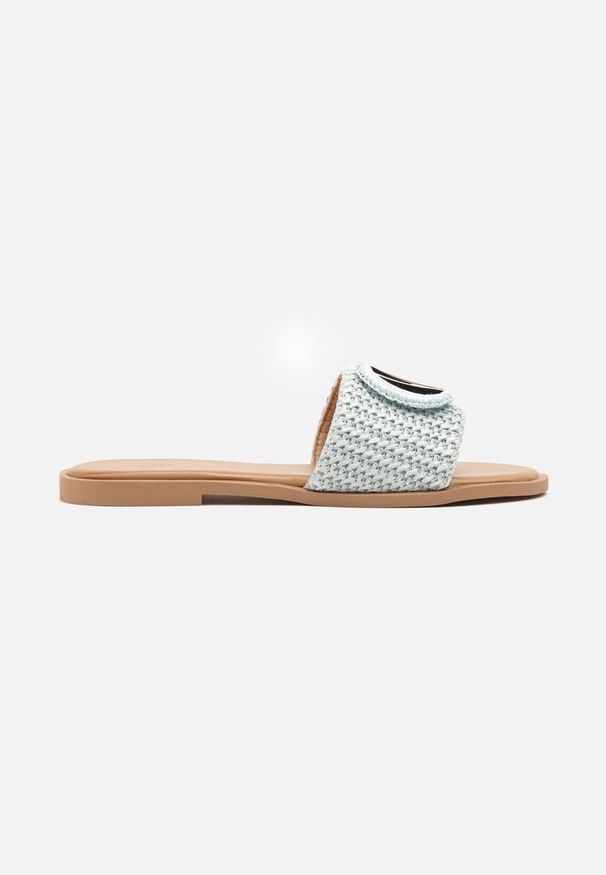 Born2be - Niebieskie Klapki Vices z Metaliczną Ozdobą Zendisa. Okazja: na co dzień. Kolor: niebieski. Materiał: jeans. Wzór: aplikacja. Sezon: lato. Styl: elegancki, casual