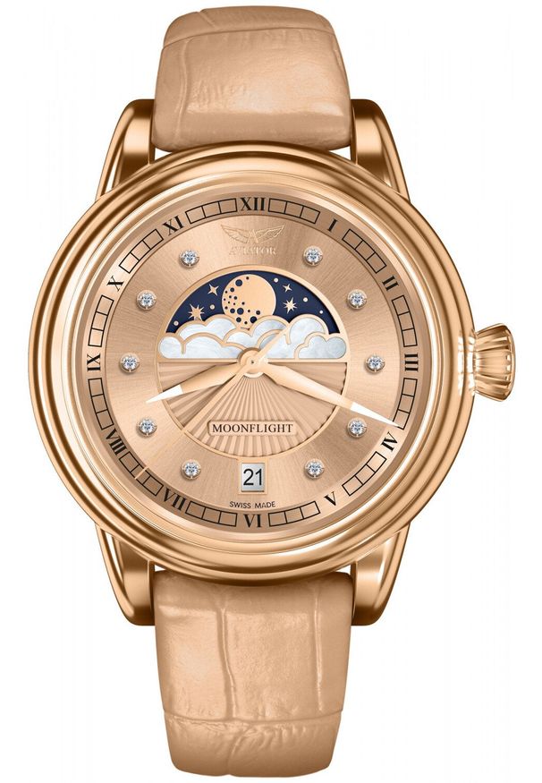 AVIATOR - Zegarek damski Aviator V.1.33.2.383.4 beżowy. Kolor: beżowy