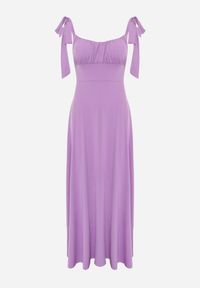Born2be - Fioletowa Rozkloszowana Sukienka Maxi z Wiązanymi Ramiączkami Lisija. Kolor: fioletowy. Długość rękawa: na ramiączkach. Styl: elegancki. Długość: maxi #2