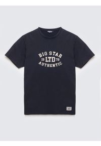 Big-Star - Koszulka męska z nadrukiem granatowa Teller 403. Okazja: na co dzień. Kolor: niebieski. Materiał: jeans, żakard, dzianina. Wzór: nadruk. Styl: vintage, casual, klasyczny