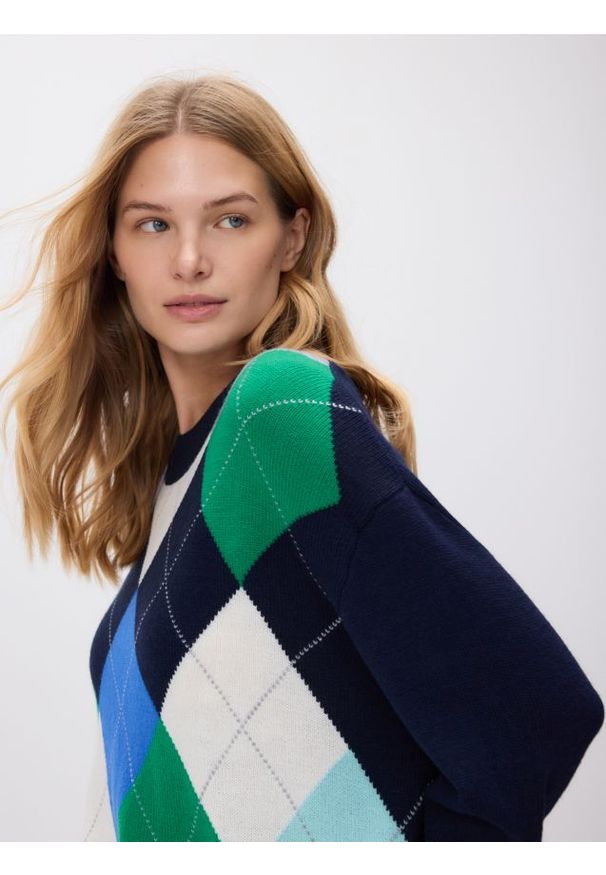 Reserved - Sweter z wełną - granatowy. Kolor: niebieski. Materiał: wełna