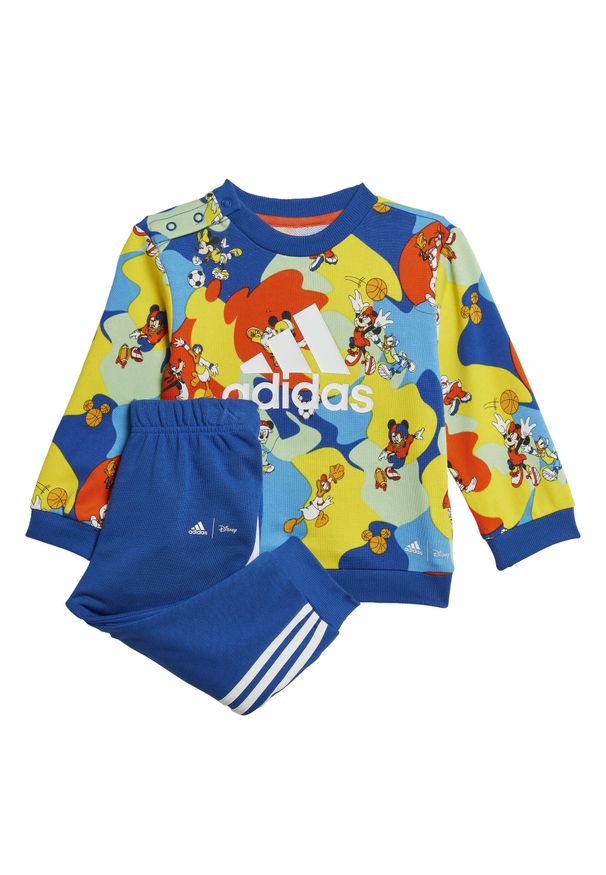 Adidas - Dres X Disney Mickey Mouse Rozmiar 6-9 M Niebieski - HK6652. Kolor: żółty, pomarańczowy, wielokolorowy, niebieski. Materiał: dresówka. Wzór: motyw z bajki
