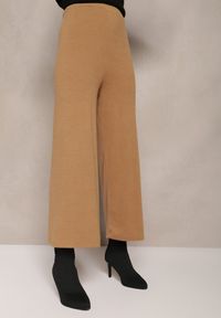 Renee - Ciemnobeżowe Spodnie o Fasonie Culotte z Gumką w Talii Chakra. Stan: podwyższony. Kolor: beżowy. Materiał: tkanina, dzianina