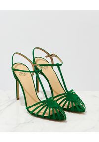 FRANCESCO RUSSO - Zielone sandały z zamszu. Zapięcie: pasek. Kolor: zielony. Materiał: zamsz. Wzór: napisy, paski. Styl: klasyczny #4
