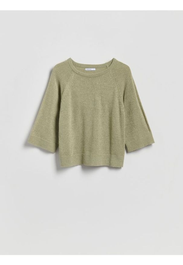 Reserved - Gładki sweter - jasnozielony. Kolor: zielony. Materiał: dzianina. Wzór: gładki