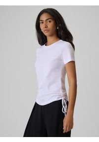 4f - 4F T-shirt slim gładki damski - biały L. Okazja: na co dzień. Kolor: biały. Materiał: bawełna, dzianina. Wzór: gładki. Styl: klasyczny, casual #1