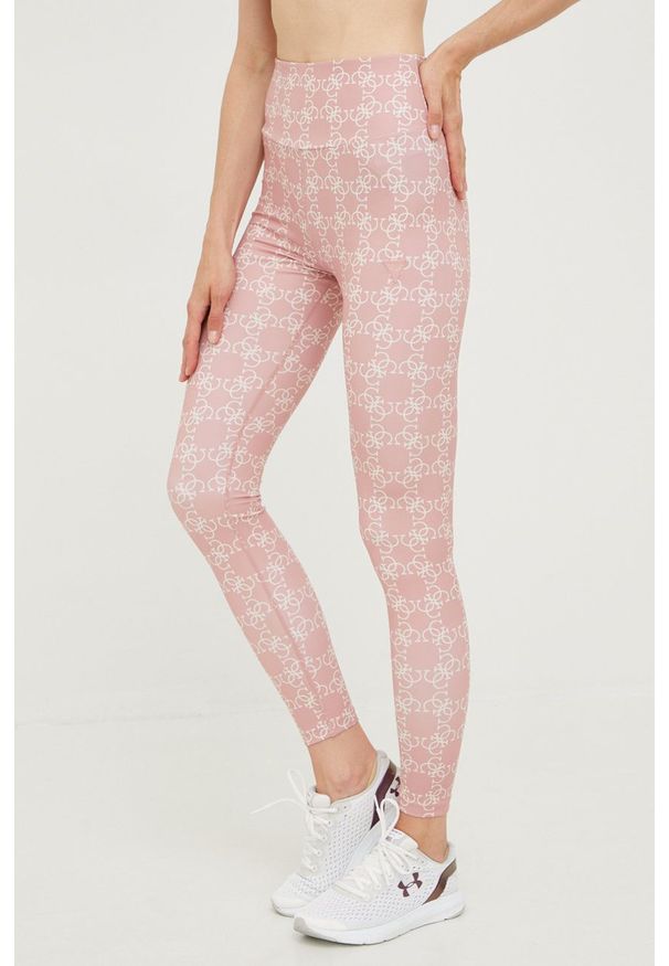 Guess legginsy damskie kolor różowy wzorzyste. Kolor: różowy. Materiał: skóra