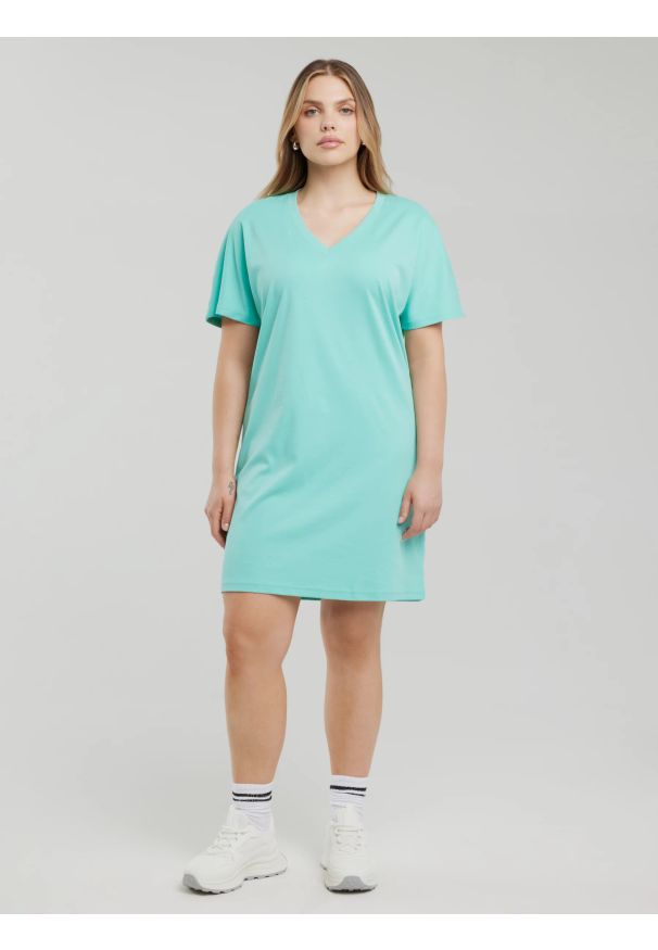 Big-Star - Sukienka damska bawełniana z krótkim rękawem turkusowa Zorkaya 302. Okazja: na co dzień. Kolor: turkusowy. Materiał: bawełna. Długość rękawa: krótki rękaw. Typ sukienki: oversize. Styl: casual