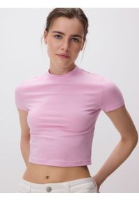 Reserved - Bawełniany t-shirt - pastelowy róż. Kolor: różowy. Materiał: bawełna #1