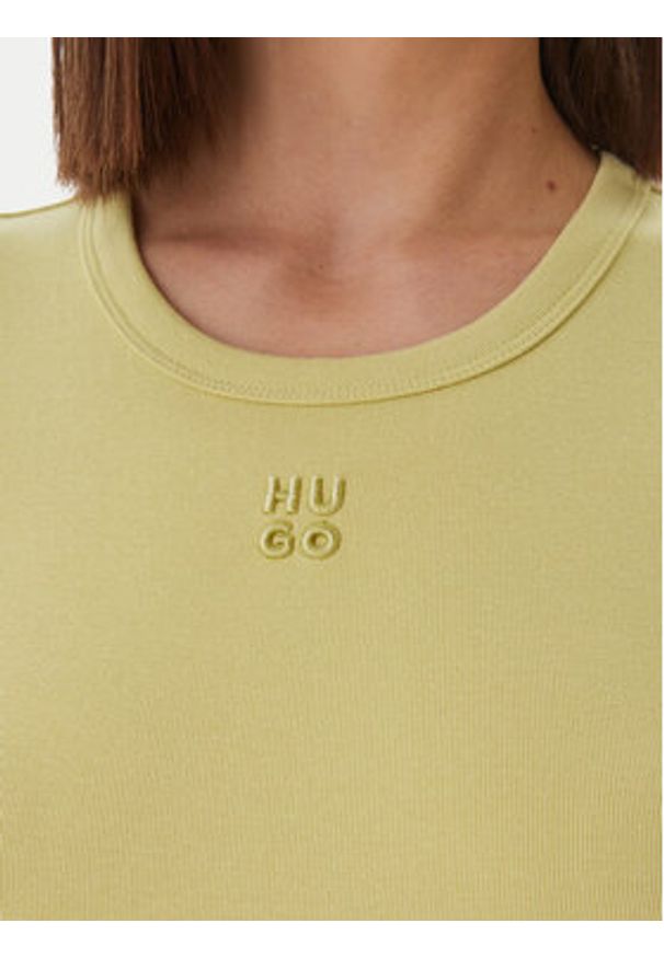 Hugo - HUGO T-Shirt Delanor 50512000 Beżowy Slim Fit. Kolor: beżowy. Materiał: bawełna