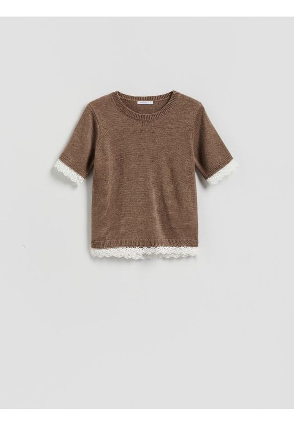 Reserved - Sweter z dodatkiem wełny - brązowy. Kolor: brązowy. Materiał: wełna