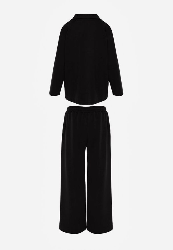 Renee - Czarny Komplet Dresowy z Dzianiny z Wiskozą Bluza i Spodnie Wide Leg Nevelida. Kolor: czarny. Materiał: dzianina, wiskoza, dresówka