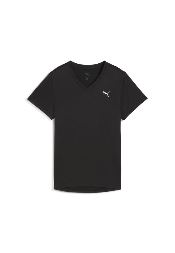 Puma - Damska koszulka TAD ESSENTIALS z dekoltem w serek PUMA. Typ kołnierza: dekolt w serek. Kolor: czarny. Sport: fitness