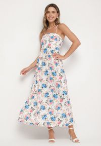 Born2be - Niebieska Sukienka z Wiskozą o Rozkloszowanym Kroju w Kwiaty Nalorene. Okazja: na co dzień. Typ kołnierza: dekolt kwadratowy. Kolor: niebieski. Materiał: wiskoza. Długość rękawa: na ramiączkach. Wzór: kwiaty. Typ sukienki: rozkloszowane. Styl: casual, elegancki #1