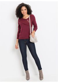 bonprix - Cienki sweter z bawełną. Kolor: czerwony. Materiał: dzianina, bawełna. Wzór: gładki, ze splotem #3