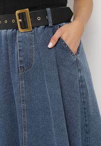 Born2be - Niebieska Jeansowa Spódnica Midi z Paskiem Suera. Kolor: niebieski. Materiał: jeans #6