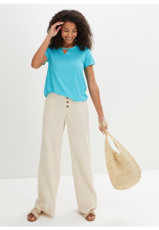 bonprix - Shirt z gumką, krótki rękaw. Kolor: niebieski. Długość rękawa: krótki rękaw. Długość: krótkie