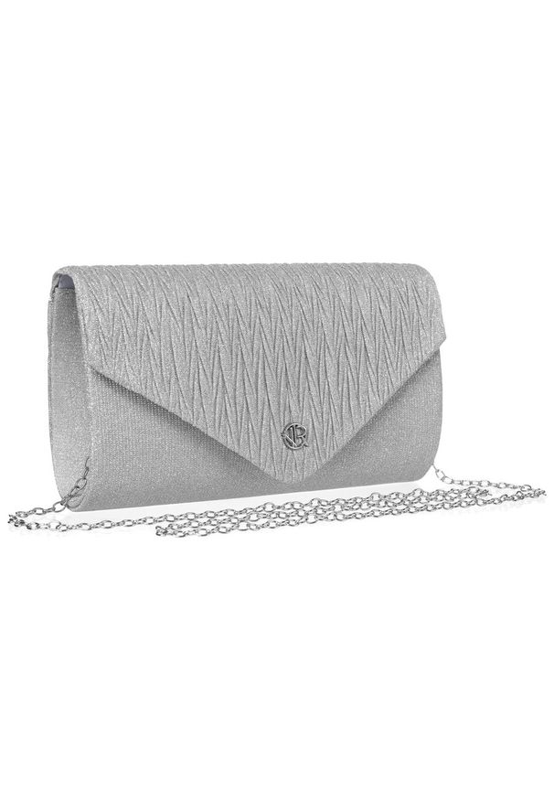 ROVICKY - Kopertówka damska Rovicky R-XS021 srebrna. Kolor: srebrny. Wzór: aplikacja, jodełka. Materiał: zdobione. Styl: elegancki