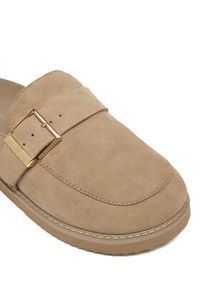 TOMMY HILFIGER - Tommy Hilfiger Klapki Th Buckle Fur Suede Mule FW0FW09083 Beżowy. Kolor: beżowy. Materiał: zamsz, skóra #3