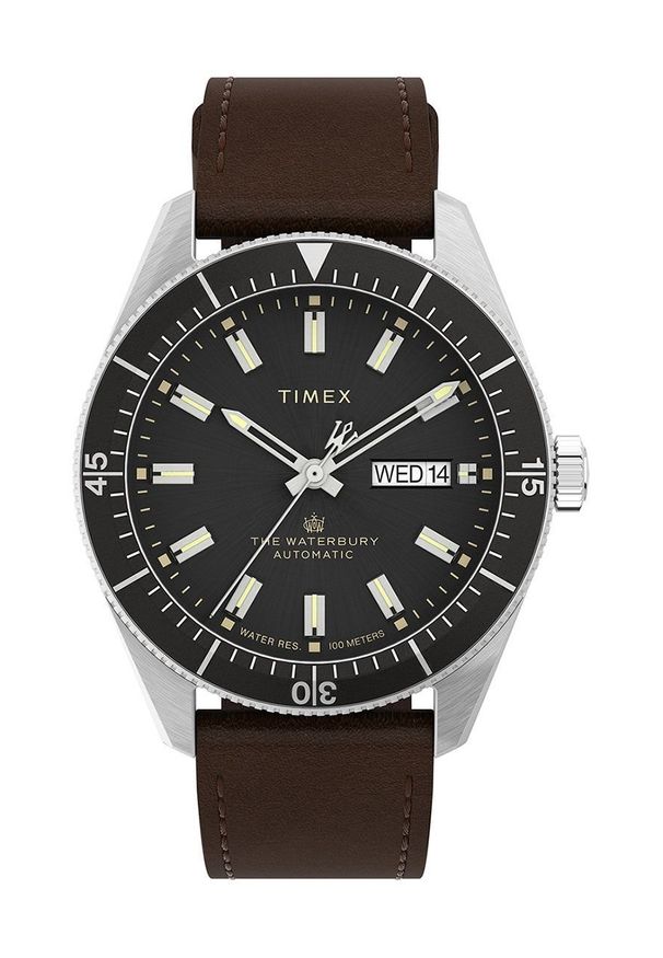 Timex zegarek TW2V24800 Waterbury Dive męski kolor brązowy. Kolor: brązowy. Materiał: skóra, materiał