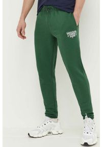 Tommy Jeans spodnie bawełniane kolor zielony gładkie. Kolor: zielony. Materiał: bawełna. Wzór: gładki #1