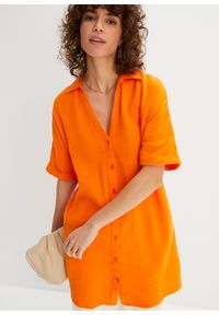 bonprix - Długa bluzka muślinowa oversize. Kolor: pomarańczowy. Materiał: bawełna. Długość: długie