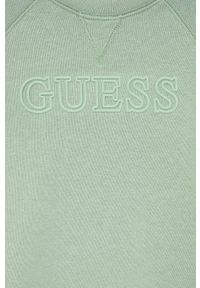 Guess bluza dziecięca kolor zielony z nadrukiem. Okazja: na co dzień. Kolor: zielony. Materiał: bawełna, dzianina. Długość rękawa: raglanowy rękaw. Wzór: nadruk. Styl: casual #3