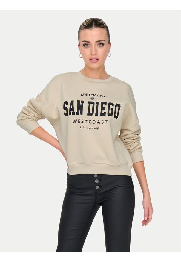 only - ONLY Bluza 15254183 Beżowy Loose Fit. Kolor: beżowy. Materiał: bawełna