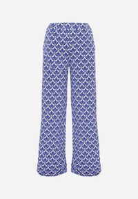 Born2be - Granatowe Szerokie Spodnie w Drobny Print z Kieszeniami Rosenta. Kolor: niebieski. Wzór: nadruk #7
