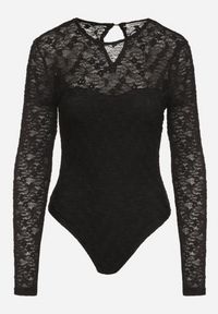 Born2be - Czarne Koronkowe Body z Długim Rękawem Esaressa. Okazja: do pracy, na spotkanie biznesowe. Kolor: czarny. Materiał: koronka. Długość rękawa: długi rękaw. Długość: długie. Wzór: aplikacja. Styl: biznesowy #2