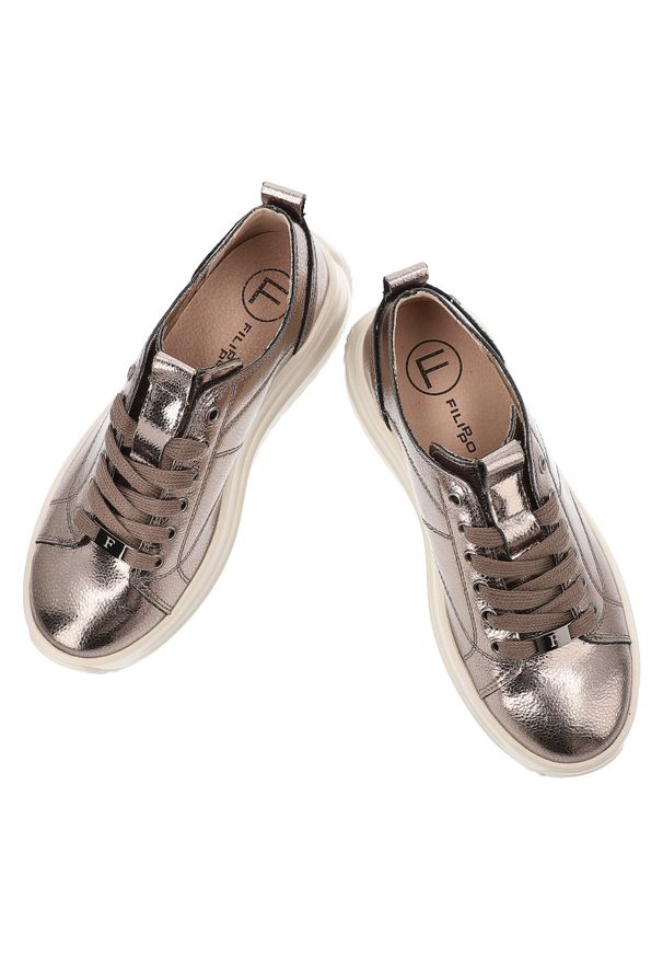 Brązowe Sneakersy Filippo Stylowe Obuwie Damskie. Okazja: na co dzień. Zapięcie: sznurówki. Kolor: brązowy. Materiał: skóra. Szerokość cholewki: normalna. Obcas: na platformie