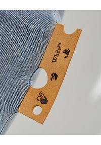 OFF-WHITE - Krótka jeansowa spódnica. Stan: podwyższony. Kolor: niebieski. Materiał: jeans. Długość: krótkie. Wzór: aplikacja