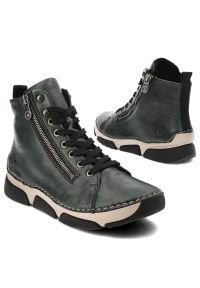 Zielone Botki Rieker Ocieplane Obuwie Damskie. Okazja: na co dzień. Zapięcie: zamek. Kolor: zielony. Materiał: skóra ekologiczna. Styl: casual, elegancki #7