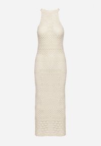 Born2be - Beżowa Sukienka o Taliowanym Kroju z Ażurowej Dzianiny Tiamisse. Kolor: beżowy. Materiał: dzianina. Wzór: ażurowy. Sezon: lato. Typ sukienki: oversize. Styl: elegancki #6