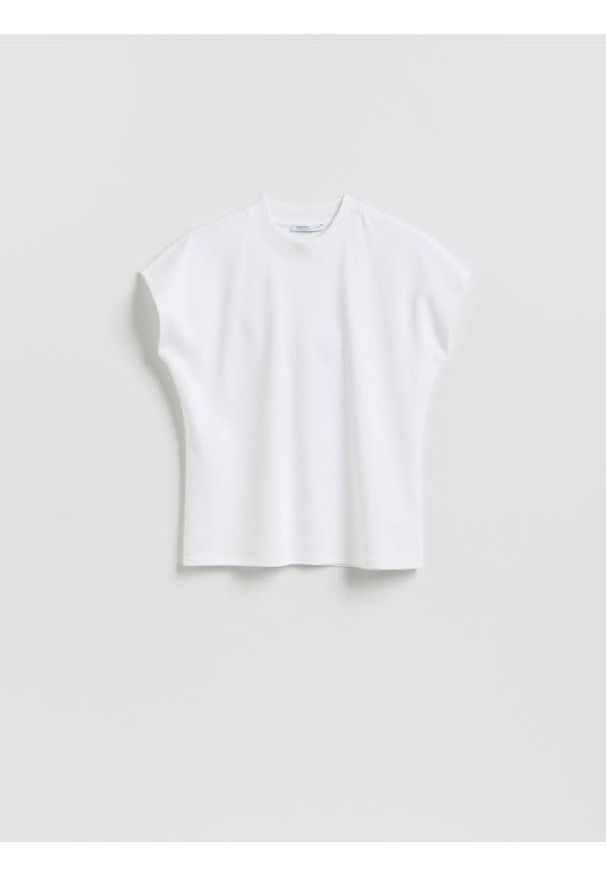 Reserved - T-shirt z raglanowym rękawem - biały. Kolor: biały. Materiał: dzianina, bawełna. Długość rękawa: raglanowy rękaw. Wzór: gładki