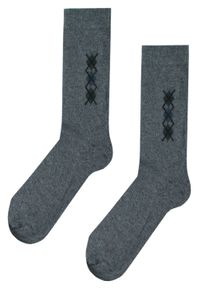 His Story - Ciepłe Wełniane Skarpetki Zimowe - Ciemny Popiel, Wzór Geometryczny. Materiał: wełna, elastan, poliamid. Wzór: geometria #2