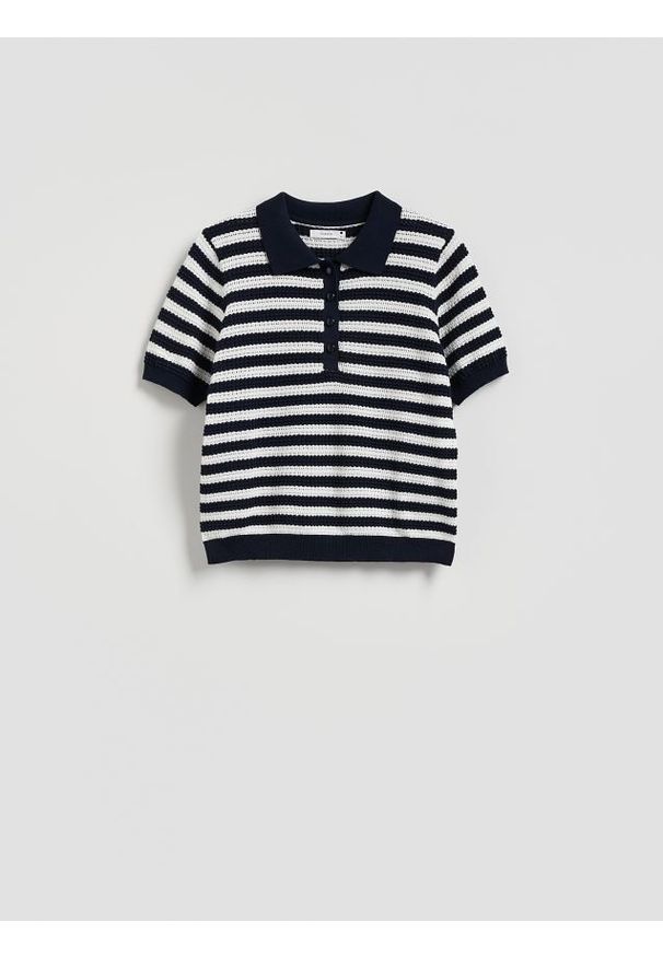 Reserved - Sweter z krótkim rękawem - wielobarwny. Materiał: dzianina, bawełna. Długość rękawa: krótki rękaw. Długość: krótkie