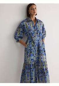 Reserved - Wzorzysta sukienka maxi - niebieski. Kolor: niebieski. Materiał: bawełna. Długość: maxi