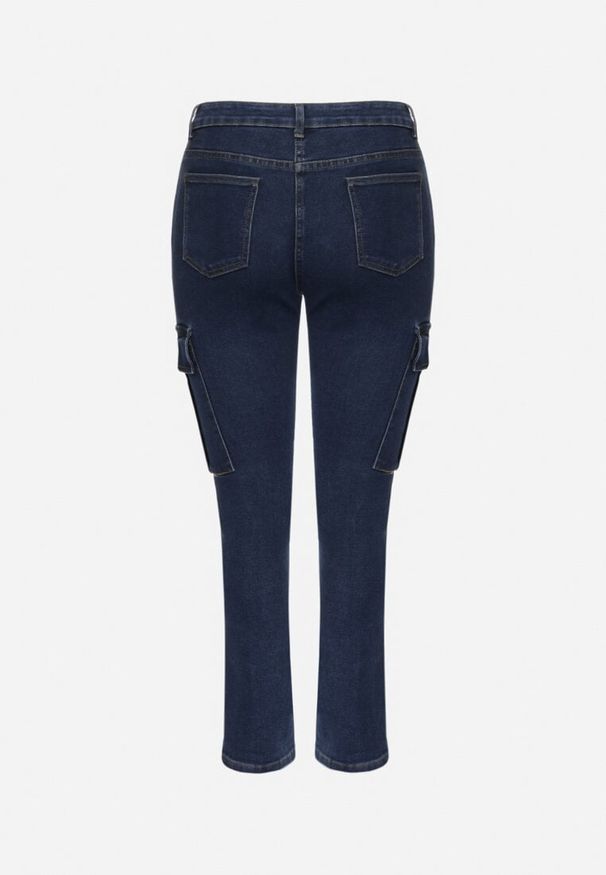 Born2be - Granatowe Jeansy Cargo Regular Waist o Prostym Kroju Belvila. Okazja: na co dzień. Kolor: niebieski. Styl: elegancki, casual