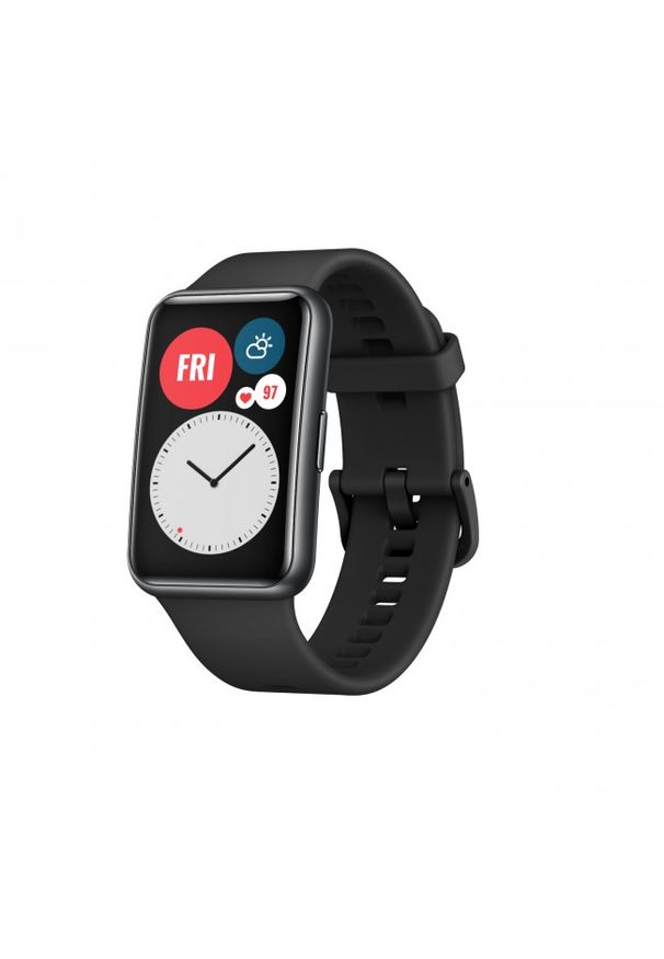 HUAWEI - Smartwatch Huawei Watch Fit czarny. Rodzaj zegarka: smartwatch. Kolor: czarny. Materiał: włókno, skóra. Styl: sportowy, elegancki