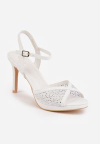 Renee - Białe Transparentne Sandały VICES na Szpilce z Cyrkoniami Alumere. Zapięcie: sprzączka. Kolor: biały. Materiał: satyna. Wzór: aplikacja. Obcas: na szpilce. Styl: elegancki #3