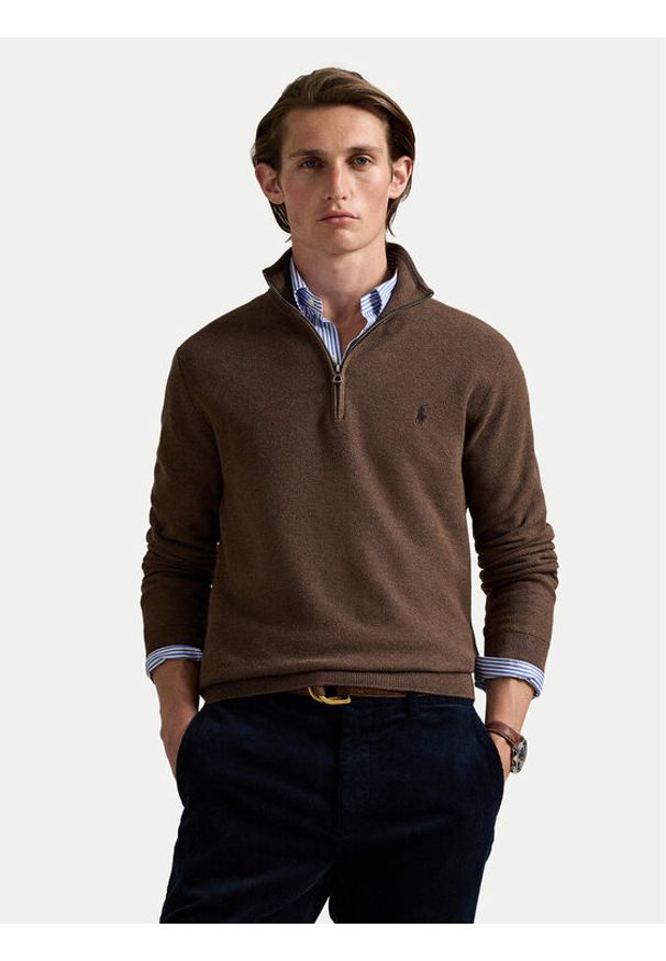Polo Ralph Lauren Sweter 710932304527 Brązowy Regular Fit. Typ kołnierza: polo. Kolor: brązowy. Materiał: bawełna