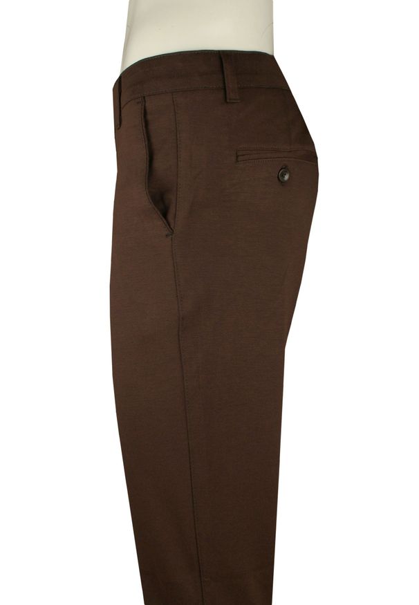 Materiałowe Spodnie Męskie, Eleganckie - Rigon - Ciemny Karmel. Kolor: beżowy, wielokolorowy, brązowy. Materiał: elastan, wiskoza, poliester. Styl: elegancki