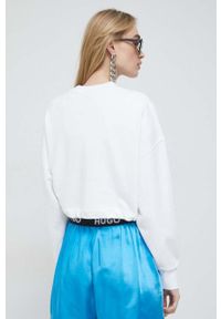 Hugo - HUGO bluza bawełniana damska kolor biały z nadrukiem. Kolor: biały. Materiał: bawełna. Wzór: nadruk #4