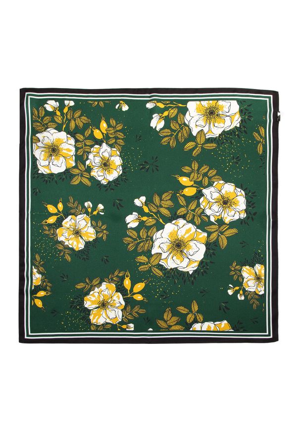 Wittchen - Damska apaszka jedwabna we wzory. Okazja: na spotkanie biznesowe. Kolor: zielony, wielokolorowy, żółty. Materiał: jedwab. Wzór: gładki. Sezon: lato. Styl: elegancki, biznesowy