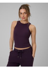 4f - 4F Top slim z prążkowanej dzianiny damski - fioletowy M. Kolor: fioletowy. Materiał: prążkowany, dzianina #1