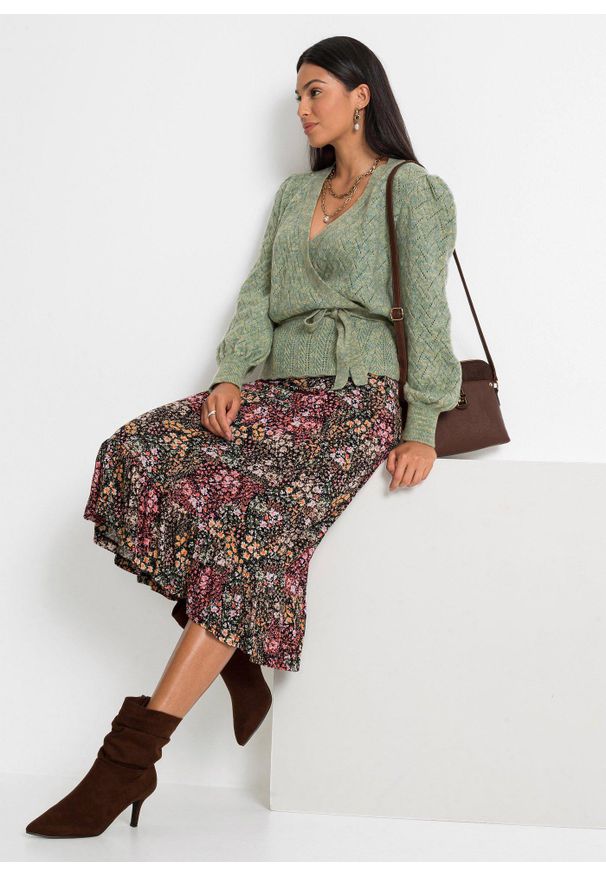 bonprix - Sweter kopertowy. Kolor: zielony