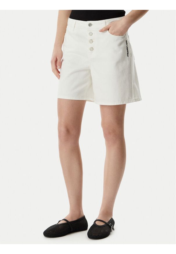 Karl Lagerfeld - KARL LAGERFELD Szorty jeansowe B2W10048 Kremowy Loose Fit. Kolor: kremowy. Materiał: bawełna